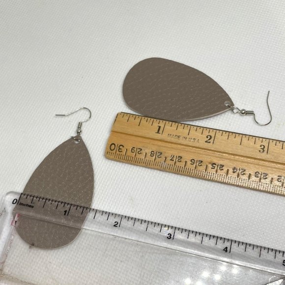 Teardrop Faux Leather Earrings in Warm Pewter Gray Lightweight New Textured - Picture 4 of 4